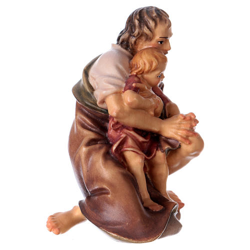 Pastore inginocchiato con bambino presepe Original legno Valgardena 12 cm 3
