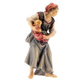 Woman farmer with baby Original Nativity Scene in painted wood from Valgardena 10 cm
