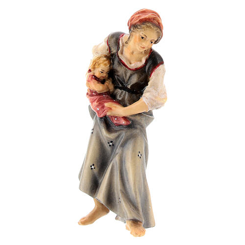 Woman farmer with baby Original Nativity Scene in painted wood from Valgardena 10 cm 2