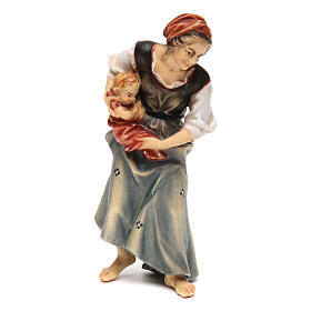 Woman farmer with baby Original Nativity Scene in painted wood from Valgardena 12 cm