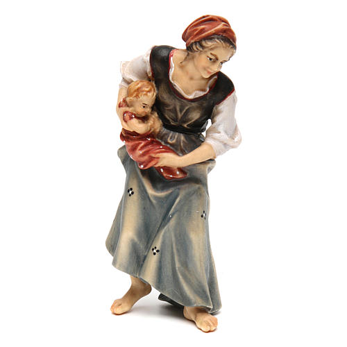 Woman farmer with baby Original Nativity Scene in painted wood from Valgardena 12 cm 1