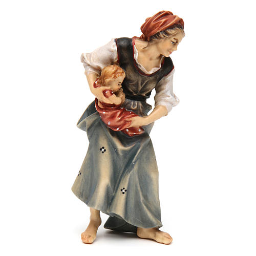 Woman farmer with baby Original Nativity Scene in painted wood from Valgardena 12 cm 2