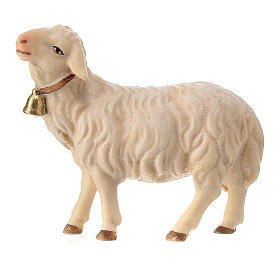 Mouton avec clochette crèche Original bois peint Val Gardena 10 cm