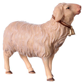 Mouton avec clochette au cou crèche Original bois peint Val Gardena 12 cm