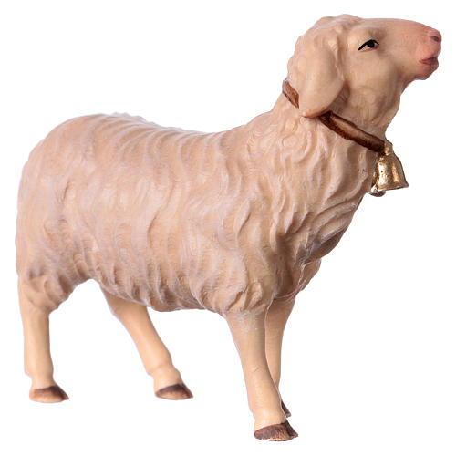 Mouton avec clochette au cou crèche Original bois peint Val Gardena 12 cm 2