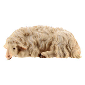 White Sheep Sleeping, 12 cm Original Nativity model, in painted Valgardena wood