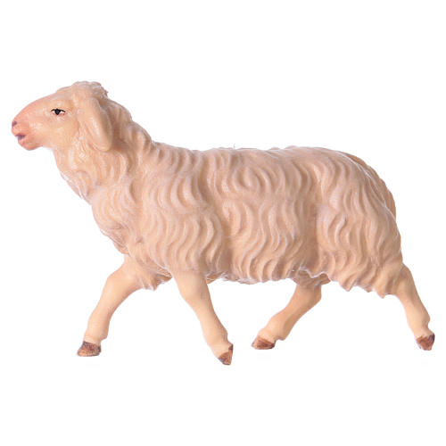 Mouton qui court crèche Original bois peint Val Gardena 10 cm 2