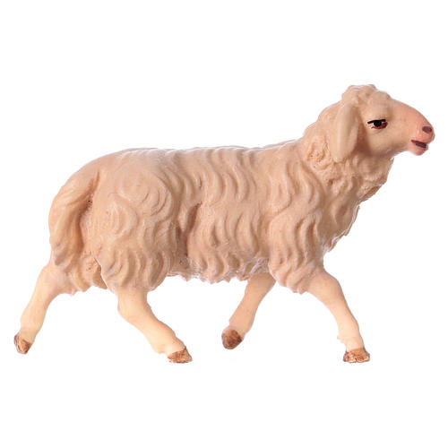 Running White Sheep, 12 cm Original Nativity model, in painted Valgardena wood 1