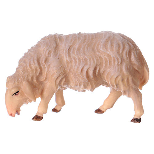 Mouton qui mange crèche Original bois peint Val Gardena 10 cm 1