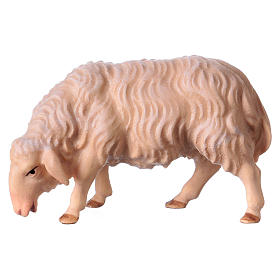 White Sheep Grazing, 12 cm Original Nativity model, in painted Valgardena wood