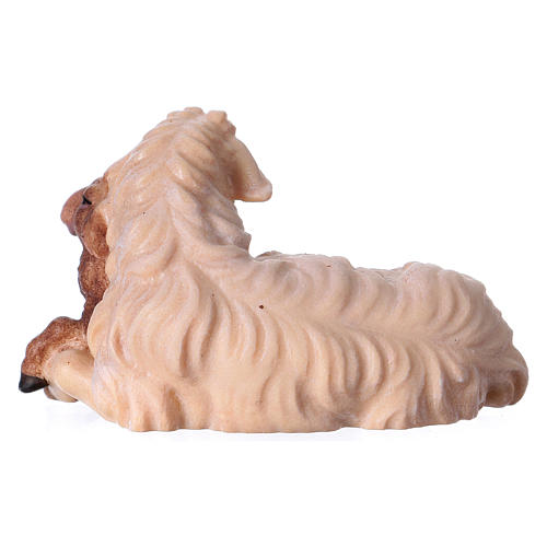 Mouton et agneau allongés pour crèche Original bois peint Val Gardena 12 cm 3