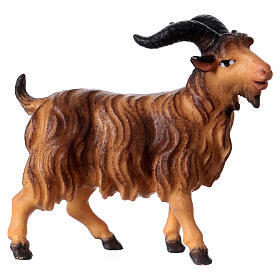 Brown Horn Goat, 12 cm Original Nativity model, in painted Valgardena wood