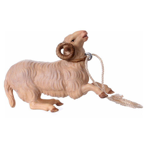 Schafbock kniend, Holz coloriert, für 10 cm Original-Krippe, Grödner Kunsthandwerk 1