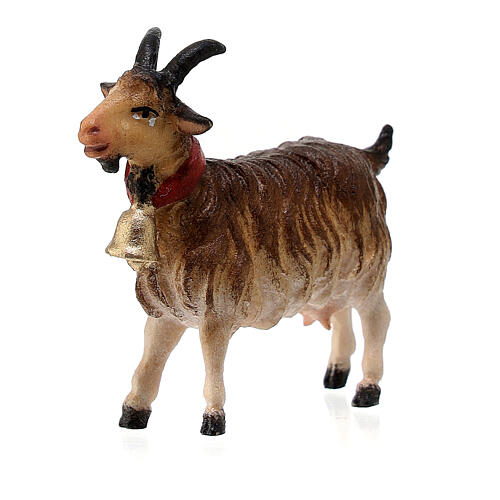 Chèvre avec clochette crèche Original bois peint Val Gardena 10 cm 2