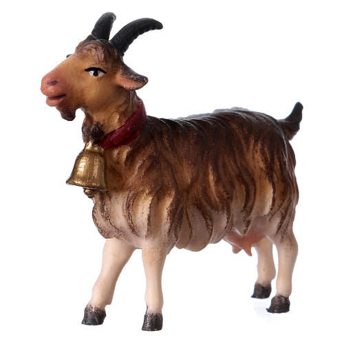 Chèvre avec clochette pour crèche Original bois peint Val Gardena 12 cm 1
