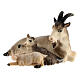 Chèvre allongée avec deux chevreaux crèche Original bois peint Val Gardena 10 cm s1