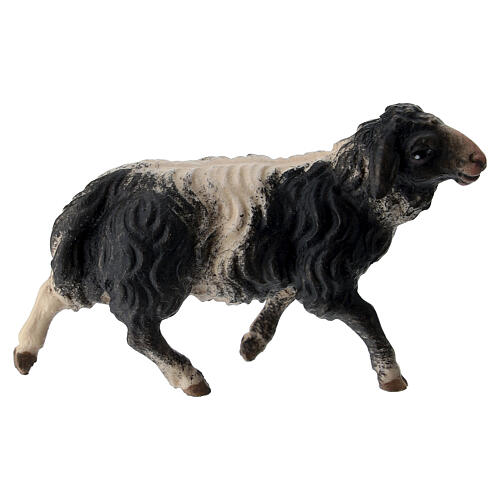 Mouton bicolor qui court crèche Original bois peint Val Gardena 10 cm 1
