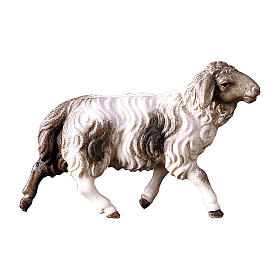 Spotted Sheep Running, 10 cm Original Nativity model, in painted Valgardena wood