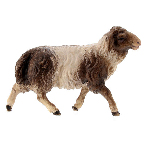 Mouton bicolor qui court pour crèche Original bois peint Val Gardena 12 cm 1