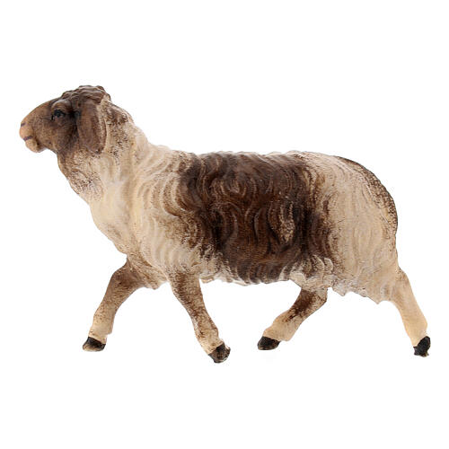 Mouton bicolor qui court pour crèche Original bois peint Val Gardena 12 cm 2