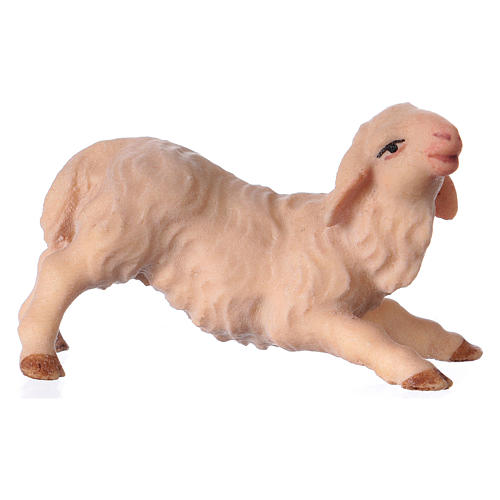Agnello inginocchiato presepe Original legno dipinto Valgardena 12 cm 1