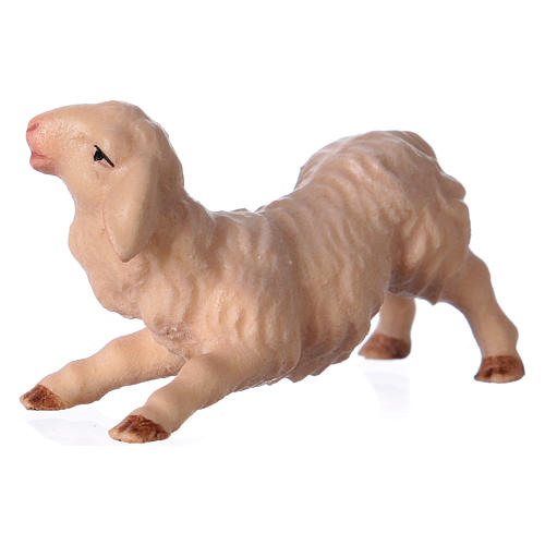 Agnello inginocchiato presepe Original legno dipinto Valgardena 12 cm 2