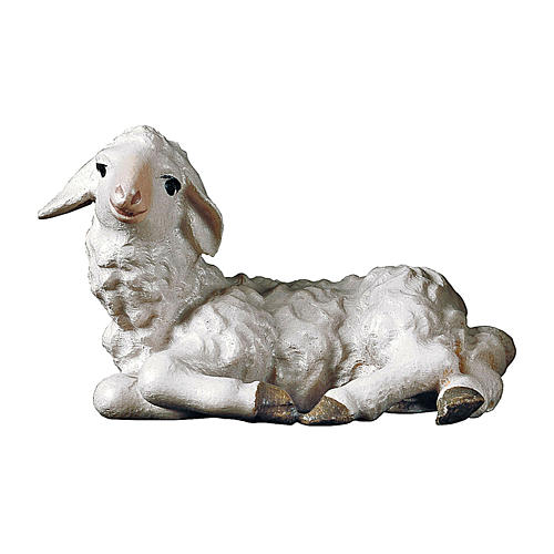 Resting Lamb, 10 cm Original Nativity model, in painted Valgardena wood 1