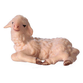 Lamb Lying, 12 cm Original Nativity model, in painted Valgardena wood
