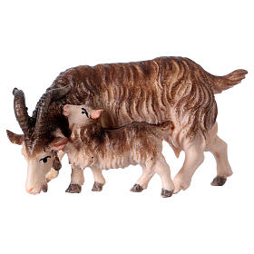 Chèvre avec son chevreau Original crèche bois peint Val Gardena 12 cm