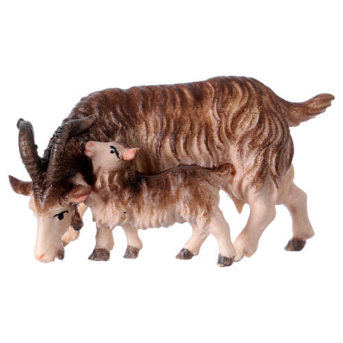 Chèvre avec son chevreau Original crèche bois peint Val Gardena 12 cm 1