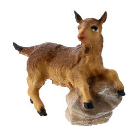 Young Goat on Rock, 10 cm Original Nativity model, in painted Valgardena wood