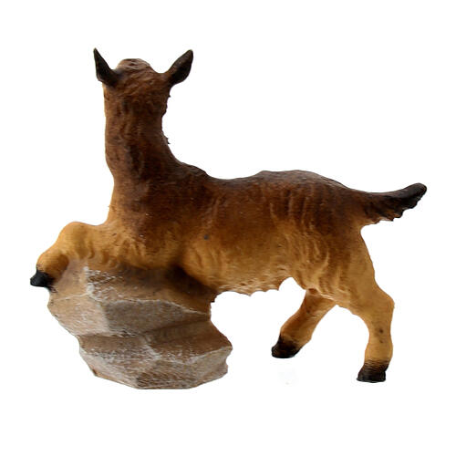 Young Goat on Rock, 10 cm Original Nativity model, in painted Valgardena wood 3