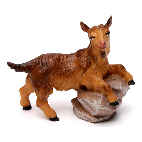 Small Goat on Rock, 12 cm Original Nativity model, in painted Valgardena wood 1