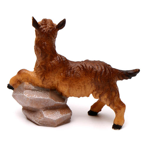 Small Goat on Rock, 12 cm Original Nativity model, in painted Valgardena wood 2