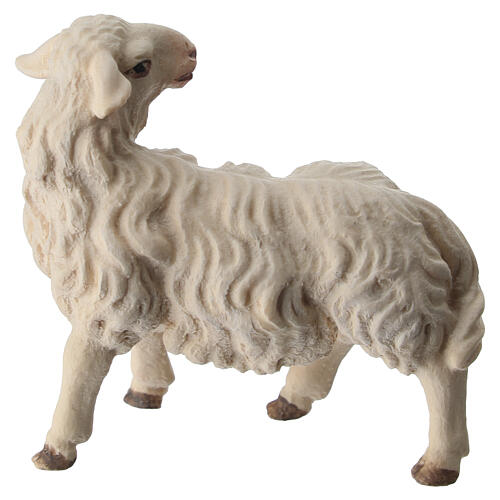 Mouton qui regarde derrière lui Original crèche bois peint Val Gardena 10 cm 2