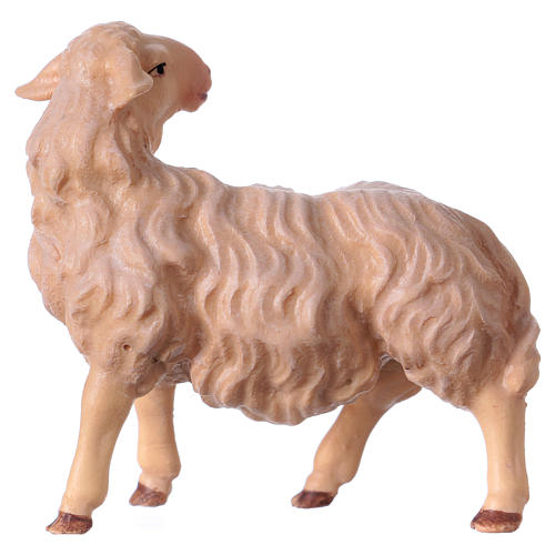 Mouton qui regarde derrière lui Original crèche bois peint Val Gardena 12 cm 2