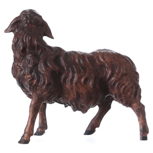 Mouton de couleur foncée qui regarde à droite Original crèche bois peint Val Gardena 12 cm 2