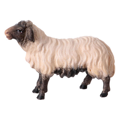 Mouton qui regarde devant avec tête foncée Original crèche bois peint Val Gardena 10 cm 1