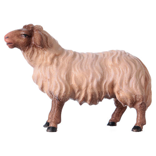 Mouton tête foncée qui regarde devant lui Original crèche bois peint Val Gardena 12 cm 1