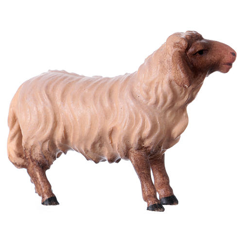 Mouton tête foncée qui regarde devant lui Original crèche bois peint Val Gardena 12 cm 2