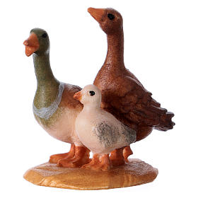 3 Geese Together, 12 cm Original Nativity model, in painted Valgardena wood
