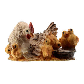 Chicken Lying with Chicks, 10 cm Original Nativity model, in painted Valgardena wood