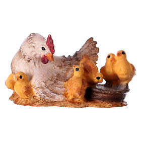 Poule assise avec poussins Original crèche bois peint Val Gardena 12 cm