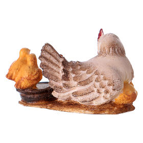 Poule assise avec poussins Original crèche bois peint Val Gardena 12 cm