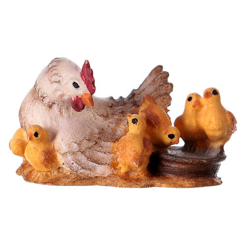 Chicken lying with baby chicks, 12 cm Original Nativity model, in painted Valgardena wood 1
