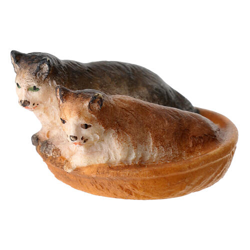 Cats in basket, Original Nativity Scene in painted wood from Valgardena 10 cm 2