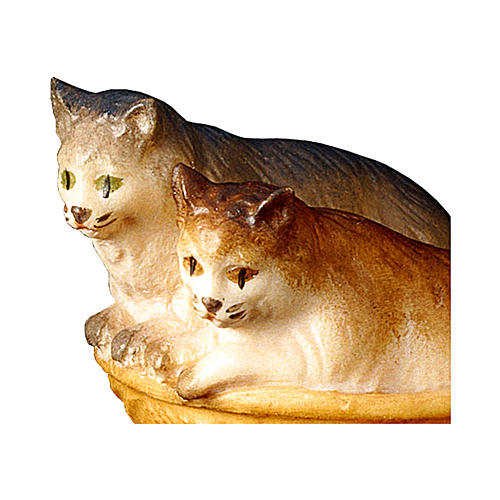 Gatti nel cesto presepe Original legno dipinto Valgardena 10 cm 2