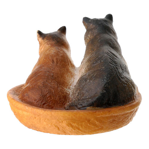 Gatti nel cesto presepe Original legno dipinto Valgardena 10 cm 3