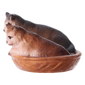 Gatos en la cesta belén Original madera pintada Val Gardena 10 cm de altura media