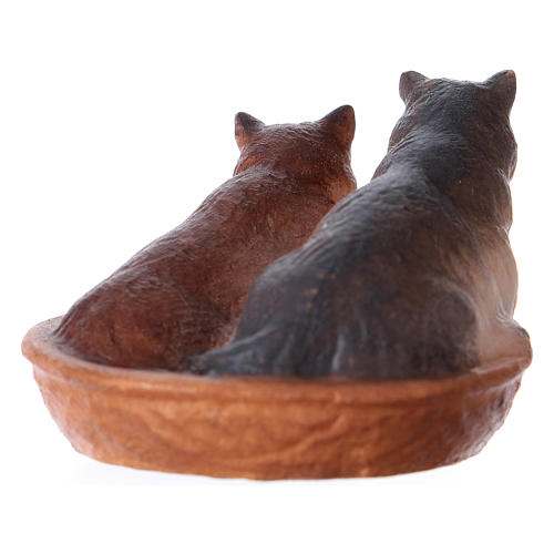 Koty w koszyku szopka Original drewno malowane Val Gardena 12 cm 3